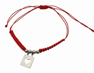 Pulsera tobillera de hilo rojo con dije de acero corazon